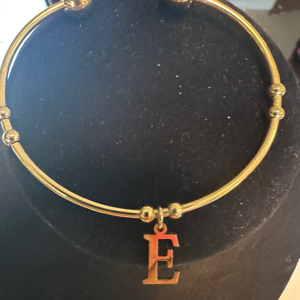 Gold Initial 'E' Bangle Bracelet